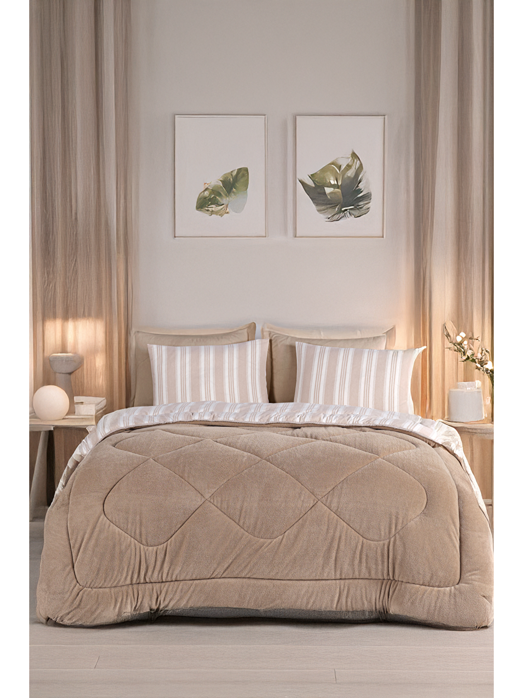 UPSTYLE Comfort Set Yeni Nesil Wellsoft Yorganlı 2 Parça Tek Kişilik Soft Line Bej