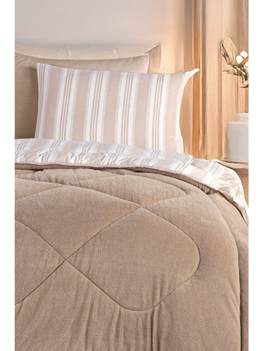UPSTYLE Comfort Set Yeni Nesil Wellsoft Yorganlı 2 Parça Tek Kişilik Soft Line Bej - 2