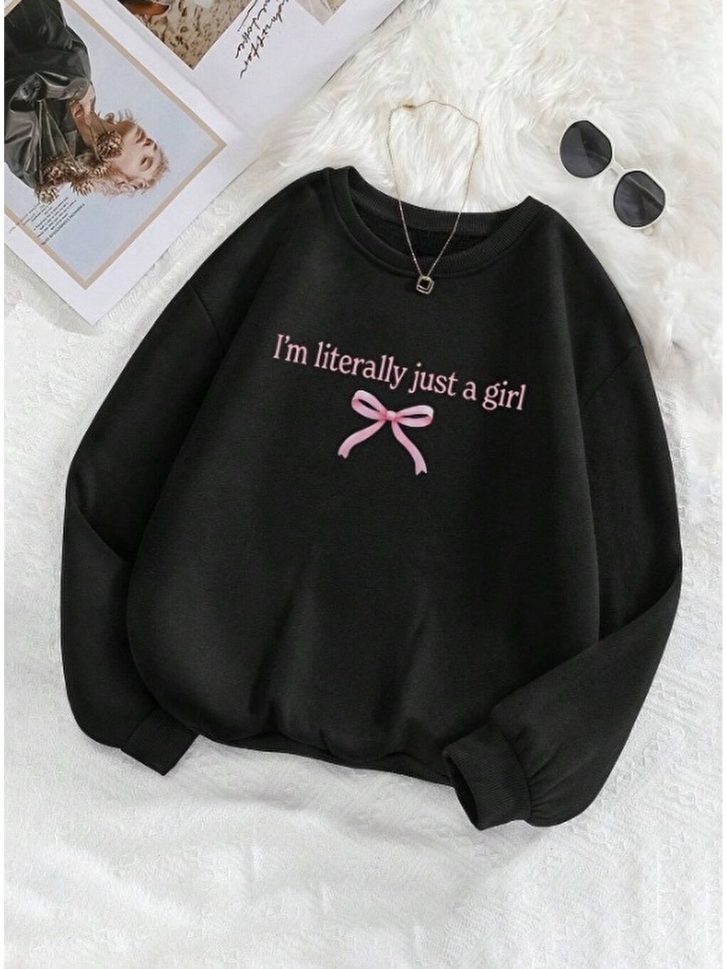 Siyah Yazı Baskılı Oversize Üç İplik Sweatshirt