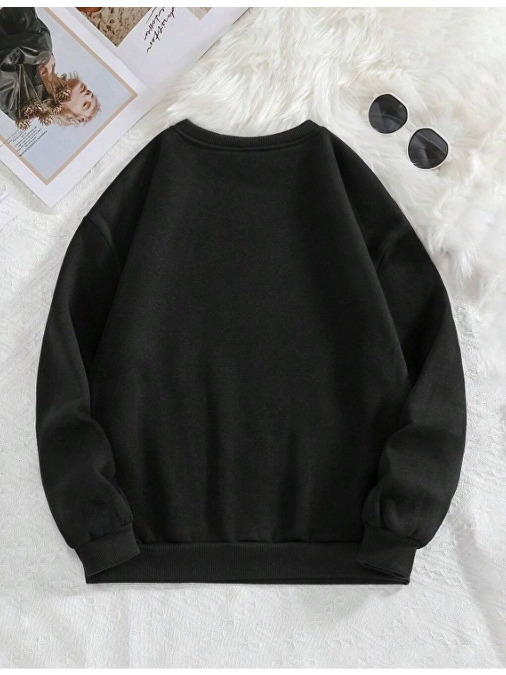 Siyah Yazı Baskılı Oversize Üç İplik Sweatshirt-1