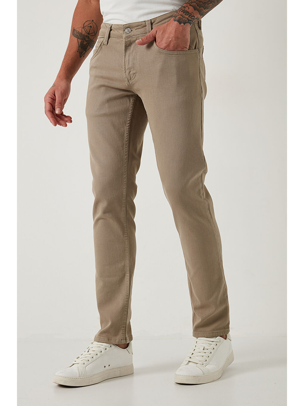 Bej Pamuklu Regular Fit Normal Bel Boru Paça Jeans 2211C40PARMA-2