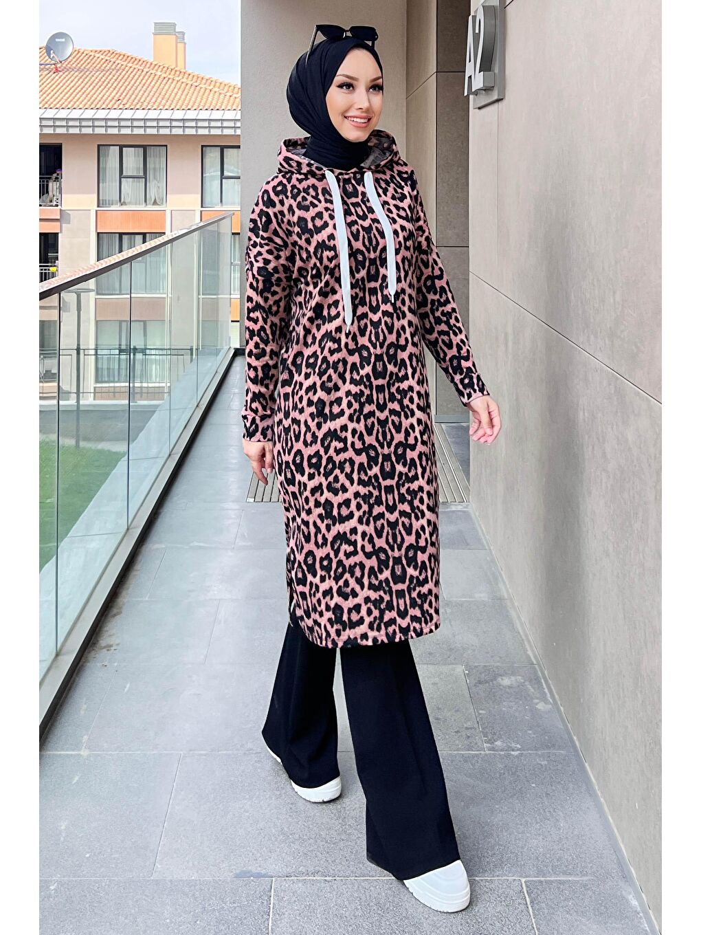 Kapüşonlu Yaka Kadın Pembe Tunık - 10813