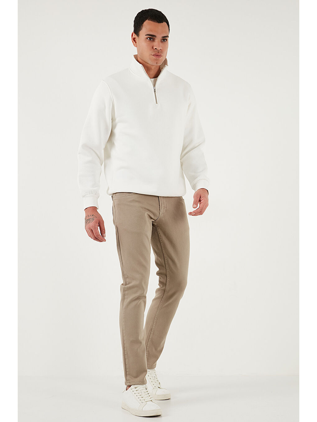 Bej Pamuklu Regular Fit Normal Bel Boru Paça Jeans 2211C40PARMA-3