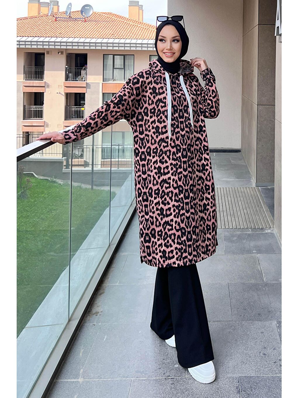 Kapüşonlu Yaka Kadın Pembe Tunık - 10813-1