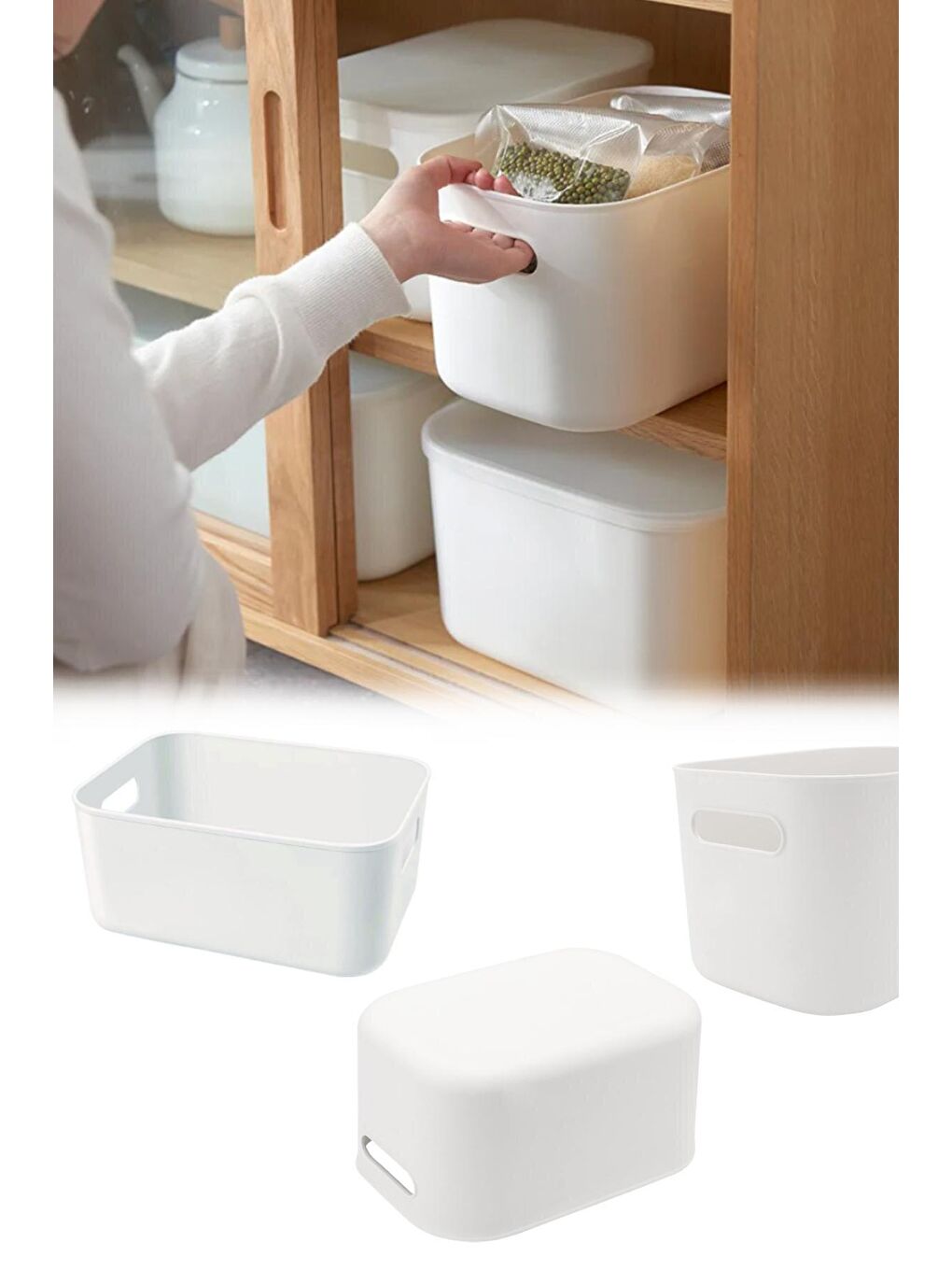 Beyaz 6'lı Organizer Kutu Seti - 4 lt Çok Amaçlı Düzenleyici - Dekoratif Saklama Kutusu-3