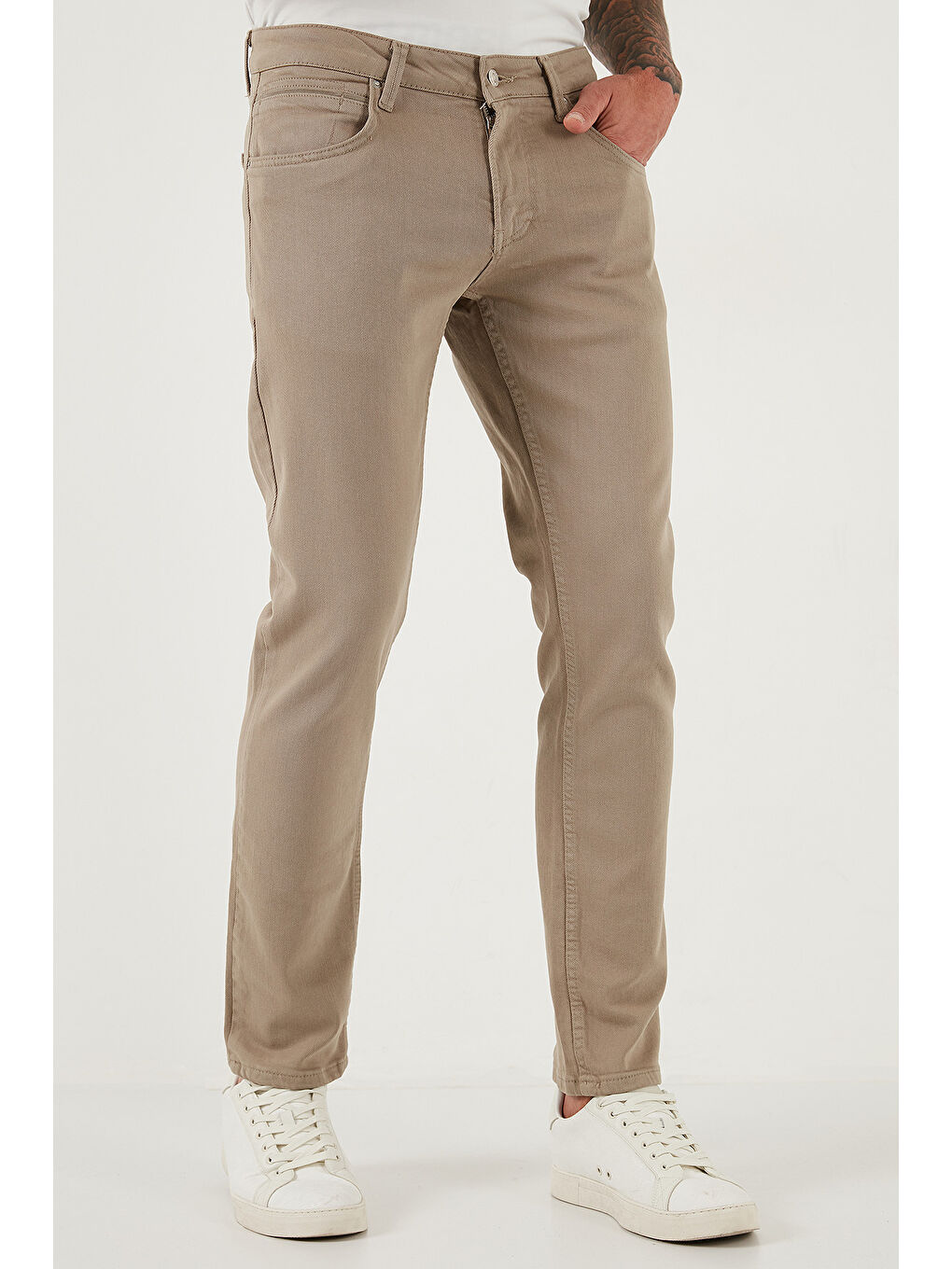 Bej Pamuklu Regular Fit Normal Bel Boru Paça Jeans 2211C40PARMA-4