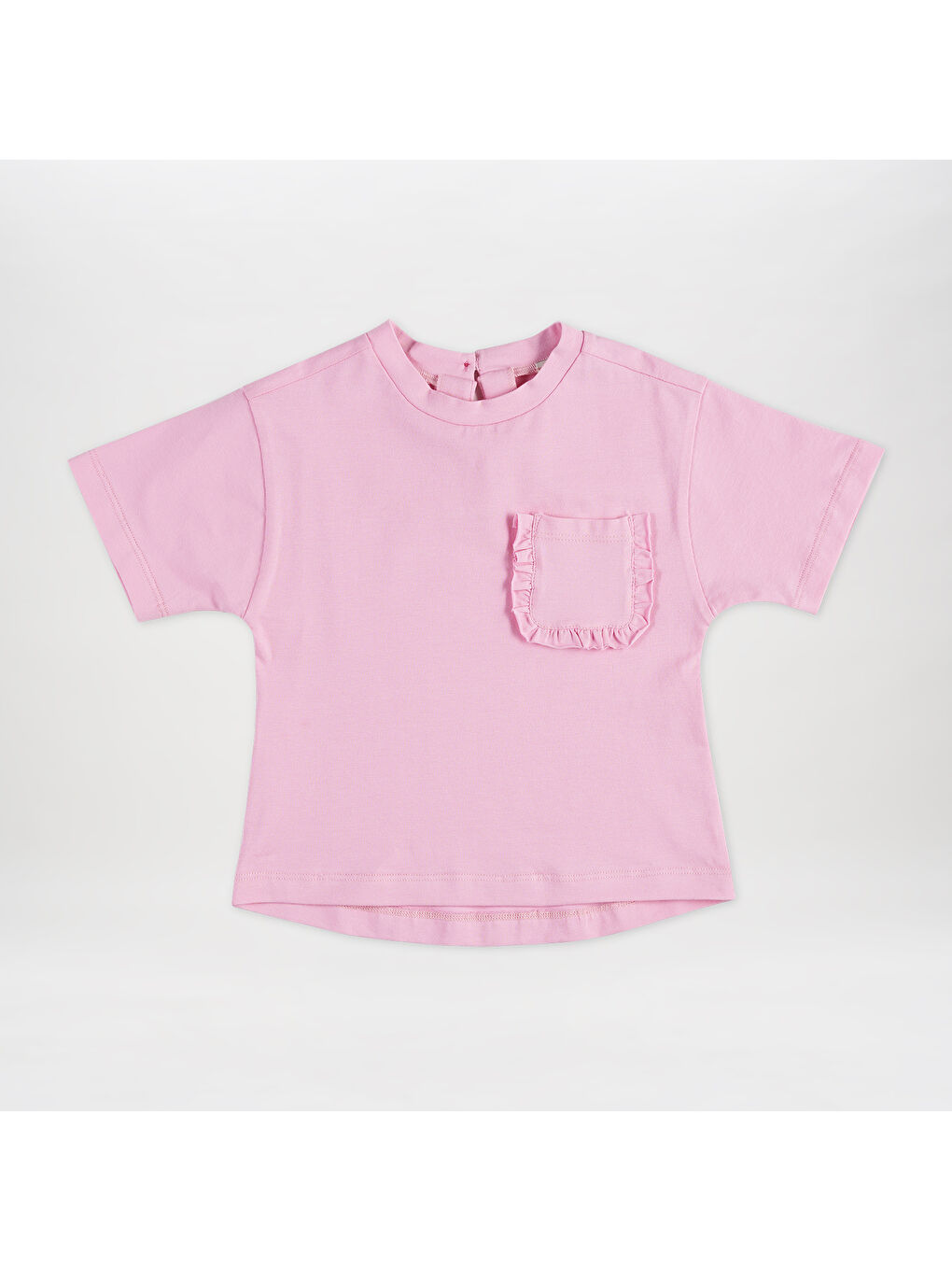 Panço Pembe Kız Çocuk  Cebi Fırfır Detaylı T-Shirt