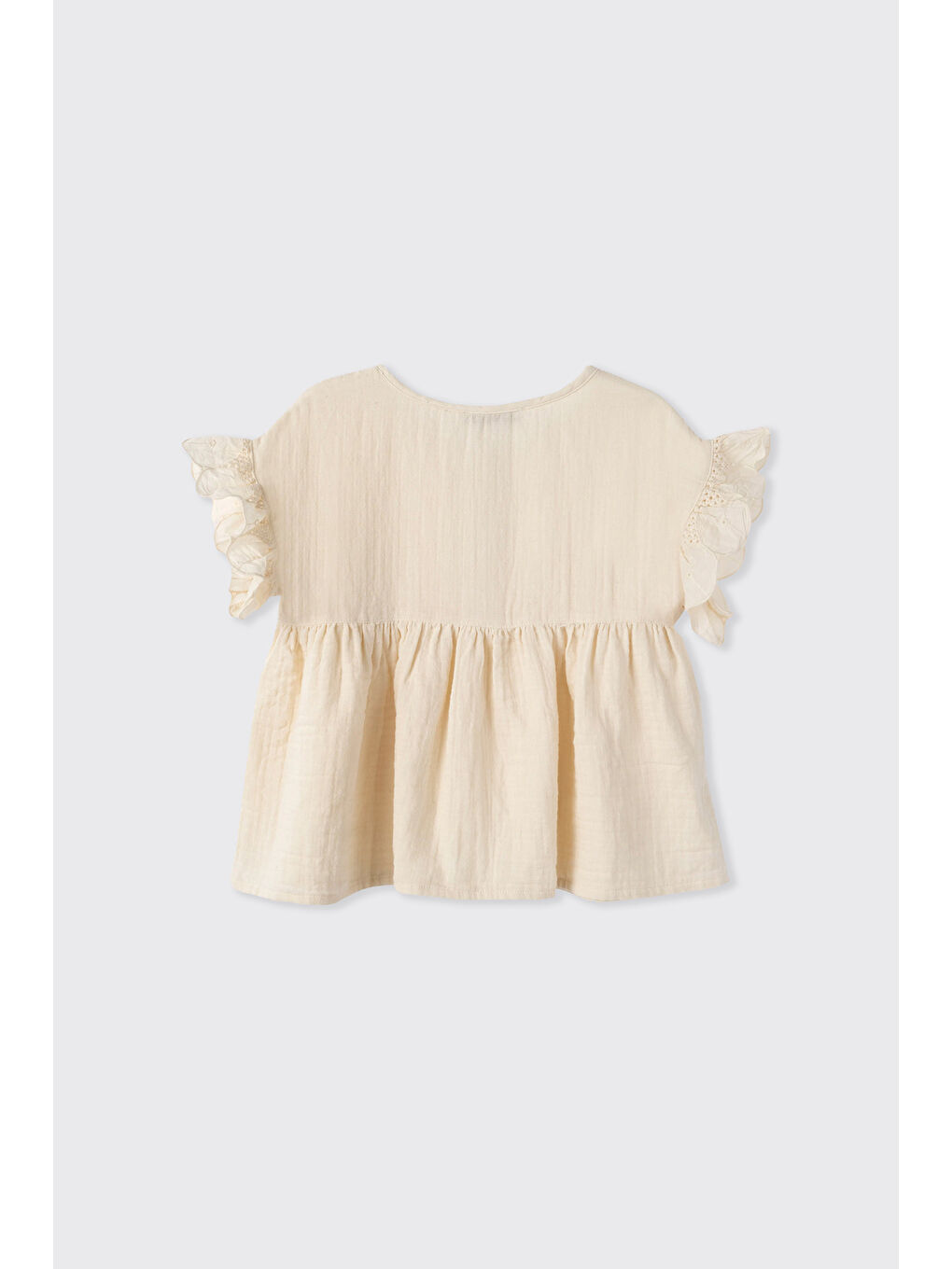 Kız Çocuk Dantel Detaylı Müslin Bej Bluz-1