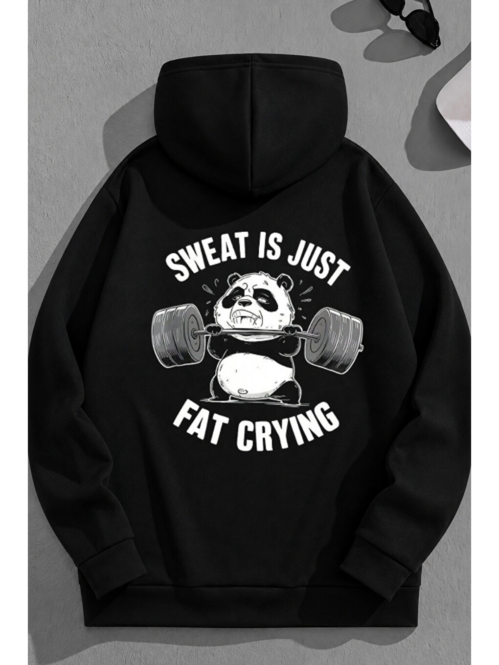 Unisex 3 İplik Pamuklu Siyah Fatcrying Baskı Bol Kalıp Sweatshirt Hoodie