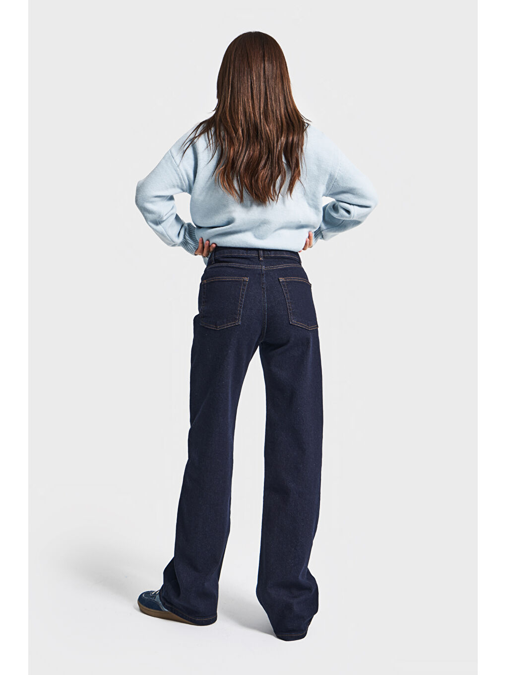 Kadın İndigo Renk 7w5-50 Straingt Fit Yüksek Bel İç Boy 80cm Esnek Kumaş Denim Jean-2