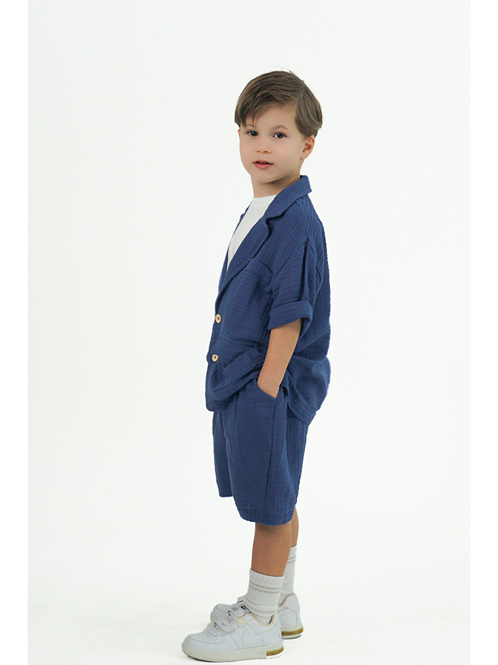 İndigo Müslin Ceket Şort Takım-2