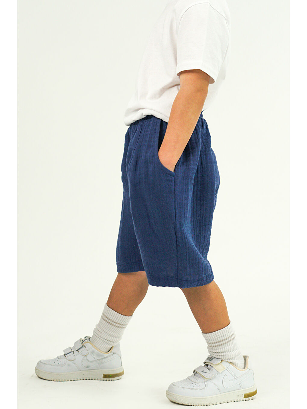 İndigo Müslin Ceket Şort Takım-4