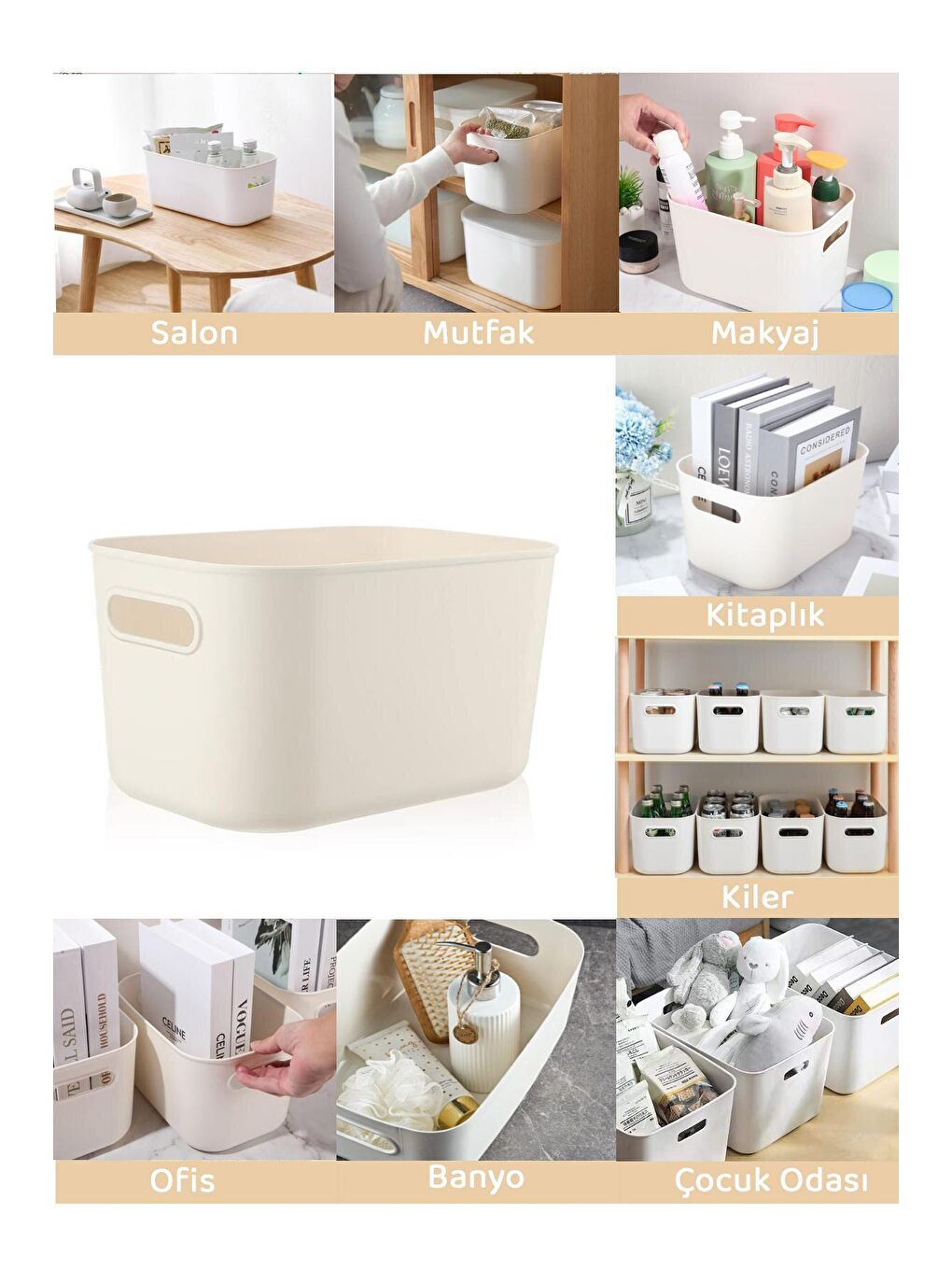 Beyaz 4'lü Organizer Kutu Seti - 4 lt Çok Amaçlı Düzenleyici - Dekoratif Saklama Kutusu-1