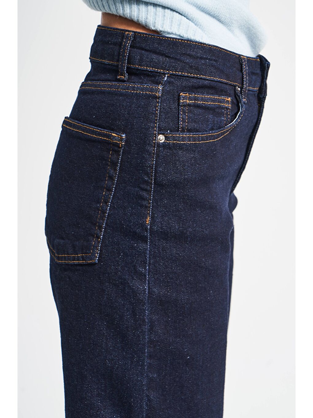 Kadın İndigo Renk 7w5-50 Straingt Fit Yüksek Bel İç Boy 80cm Esnek Kumaş Denim Jean-3