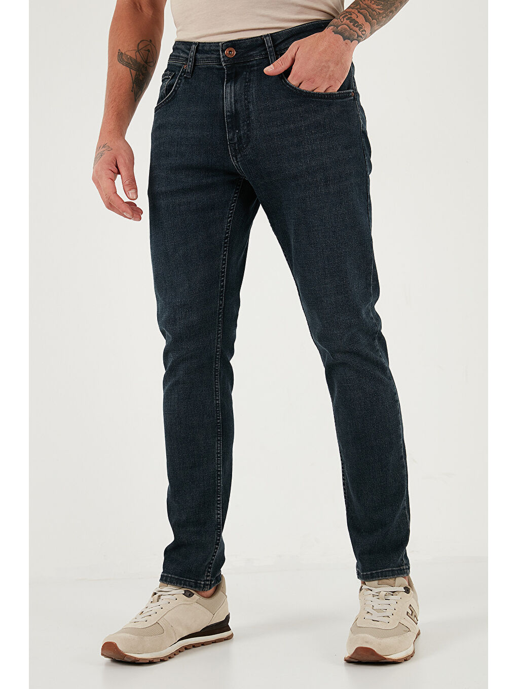 Mavi Pamuklu Slim Fit Yüksek Bel Dar Paça Jeans 3300C45TOKYO-3