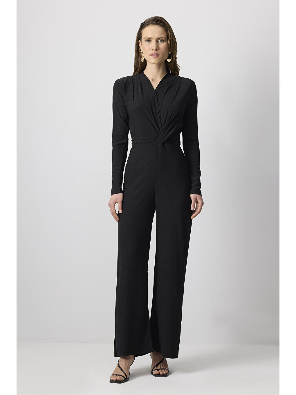 Siyah Kruvaze Elastanlı Tulum-1