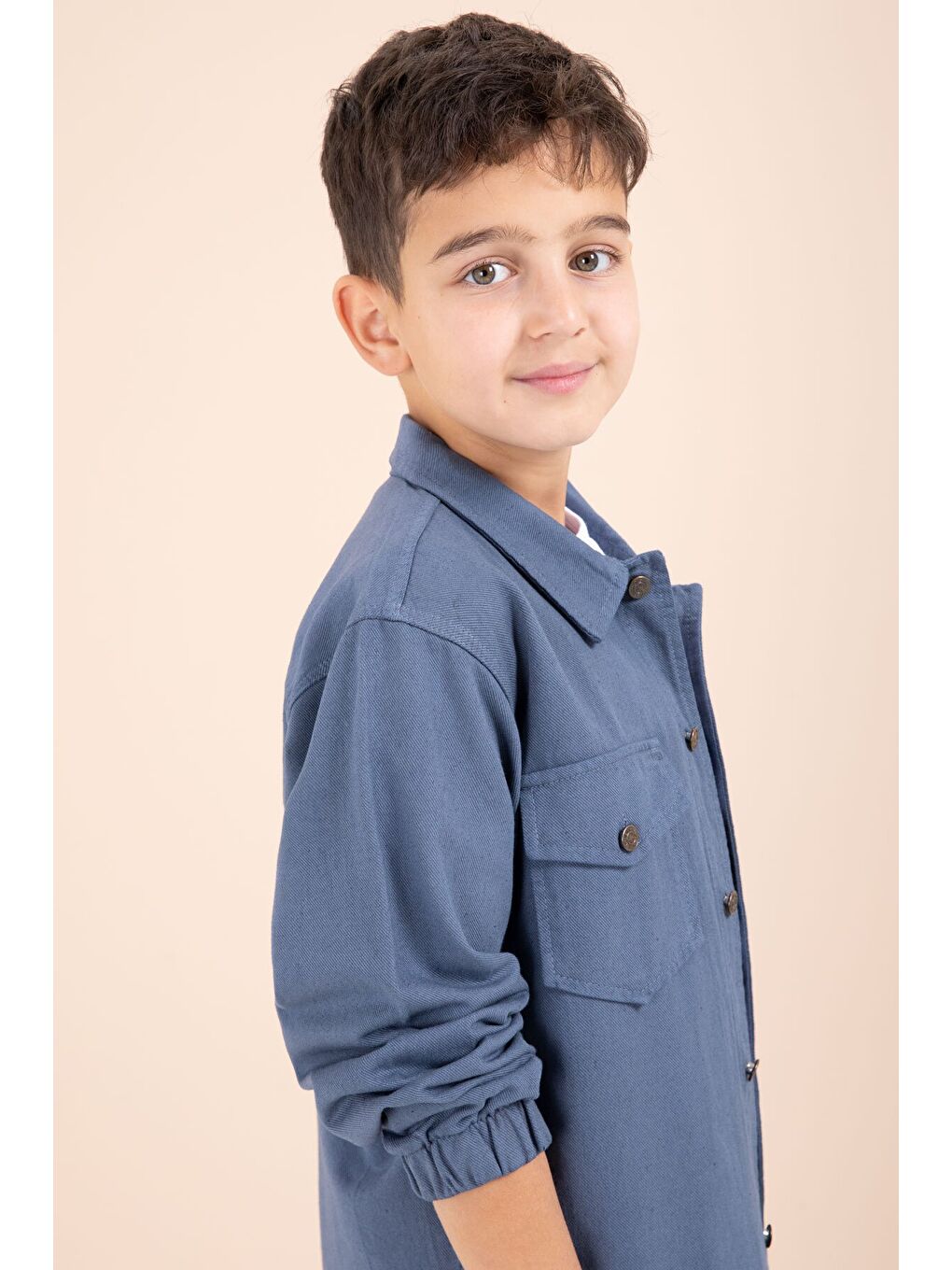 Mavi Düğmeli Cepli Gömlekli Jean Pantolonlu Erkek Çocuk 3lü Takım 23634-3