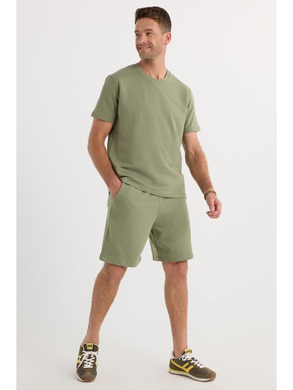 Relax Fit Rahat Kesim %100 Pamuk Hafif Kalın Özel Tasarım Erkek Haki Şortlu Eşofman Takım
