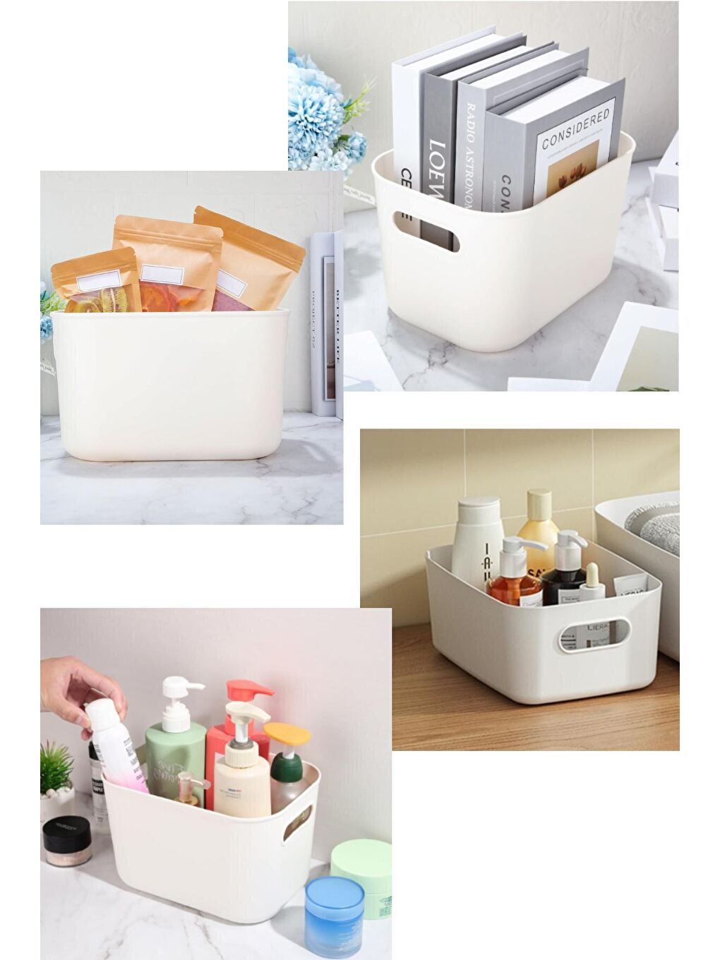 Beyaz 4'lü Organizer Kutu Seti - 4 lt Çok Amaçlı Düzenleyici - Dekoratif Saklama Kutusu-2