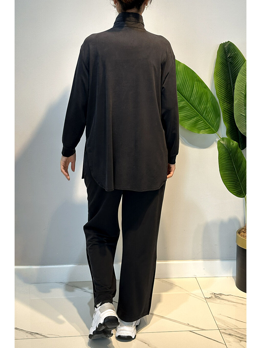 Pamuklu Zımba Detay Tunik Pantolon Takım 4417 Siyah-3