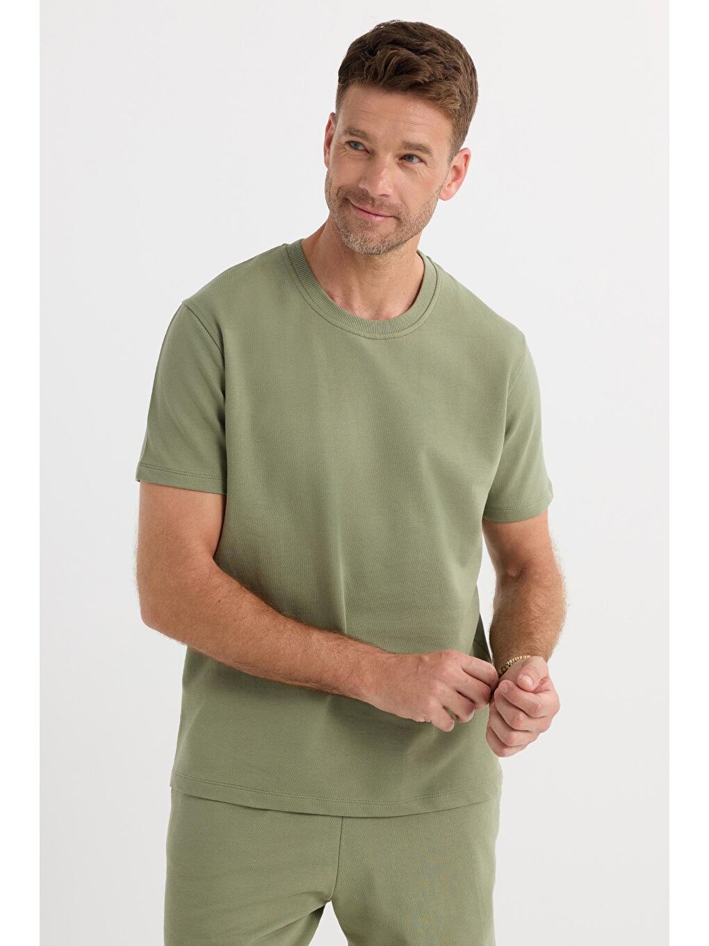 Relax Fit Rahat Kesim %100 Pamuk Hafif Kalın Özel Tasarım Erkek Haki Şortlu Eşofman Takım-1