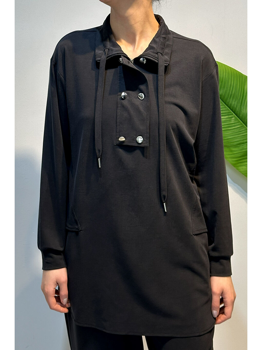 Pamuklu Zımba Detay Tunik Pantolon Takım 4417 Siyah-4