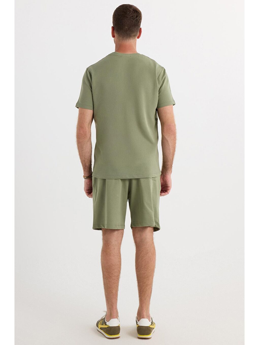 Relax Fit Rahat Kesim %100 Pamuk Hafif Kalın Özel Tasarım Erkek Haki Şortlu Eşofman Takım-6