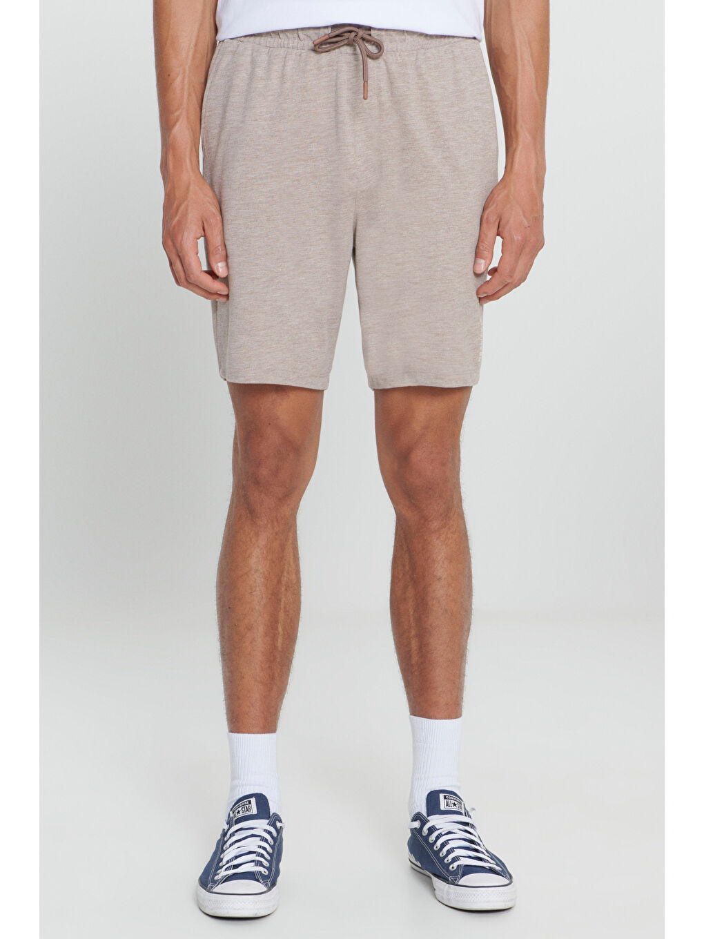 Kahverengi Erkek Kahve Melanj Standart Fit Normal Kesim Pamuklu Rahat Örme Şort-1