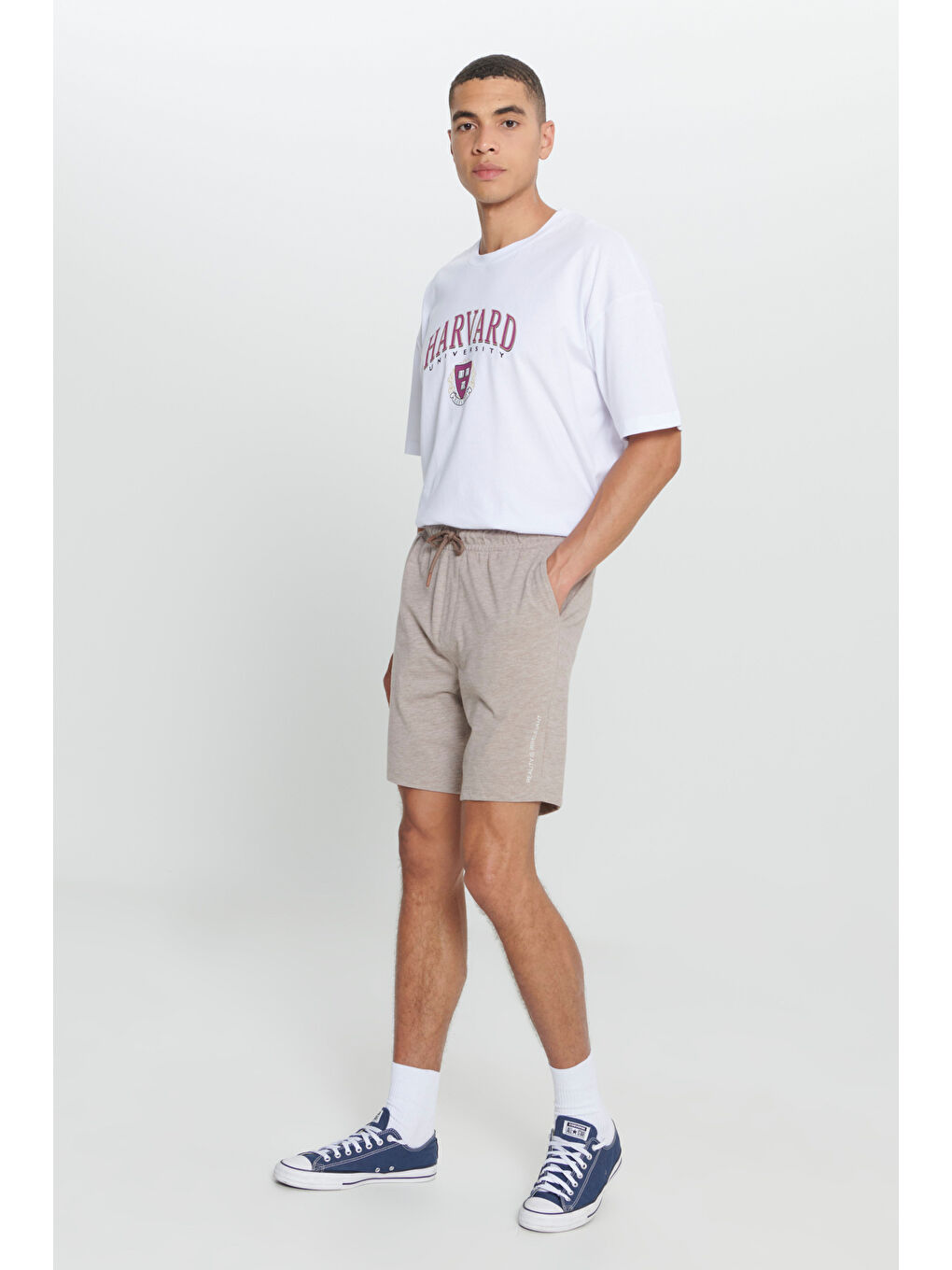 Kahverengi Erkek Kahve Melanj Standart Fit Normal Kesim Pamuklu Rahat Örme Şort-2