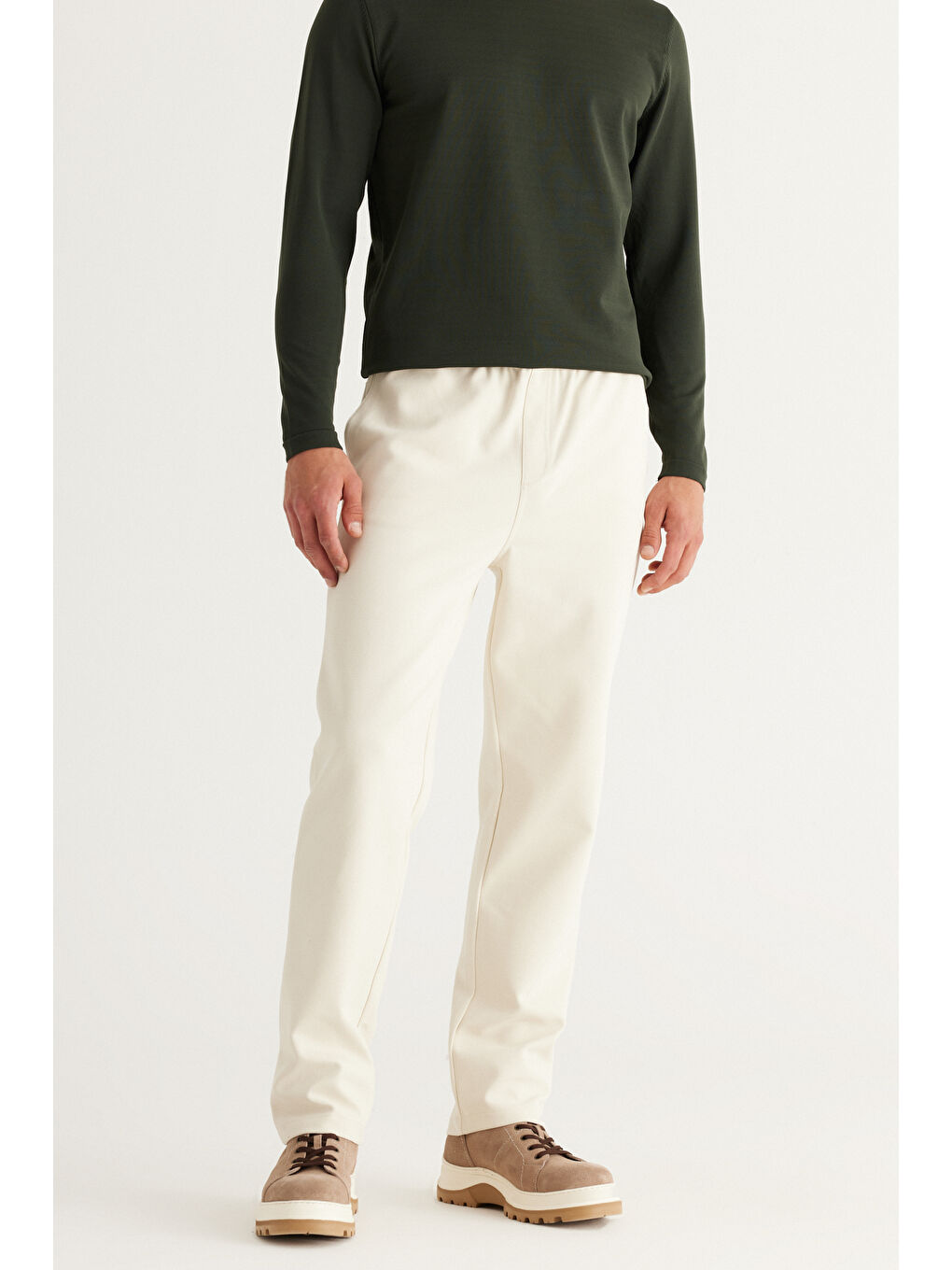 Erkek Bej Standart Fit Normal Kesim Pamuklu Pantolon