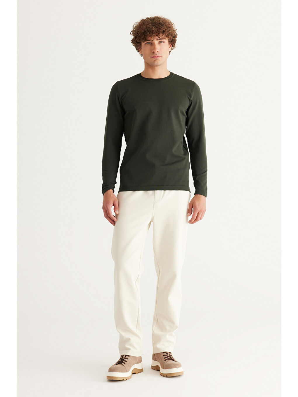 Erkek Bej Standart Fit Normal Kesim Pamuklu Pantolon-1