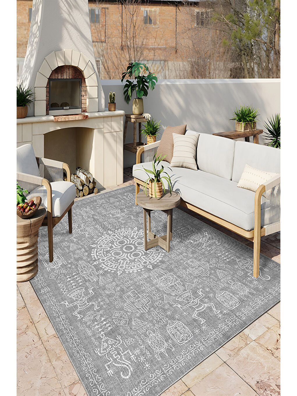 Gri Dekoratif Salon Halısı, Makinada Yıkanabilir, Kaymaz Taban, İnce & Modern Tasarım-3