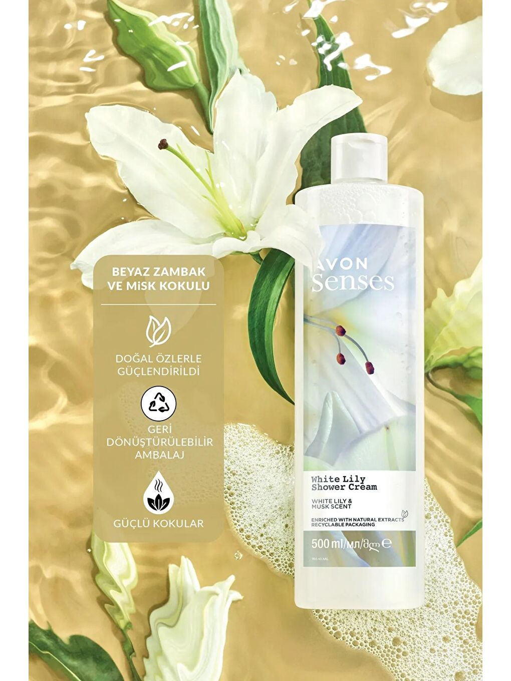 AVON Renksiz Senses White Lily  Beyaz Zambak Kokulu Duş Jeli 500 Ml. - 1