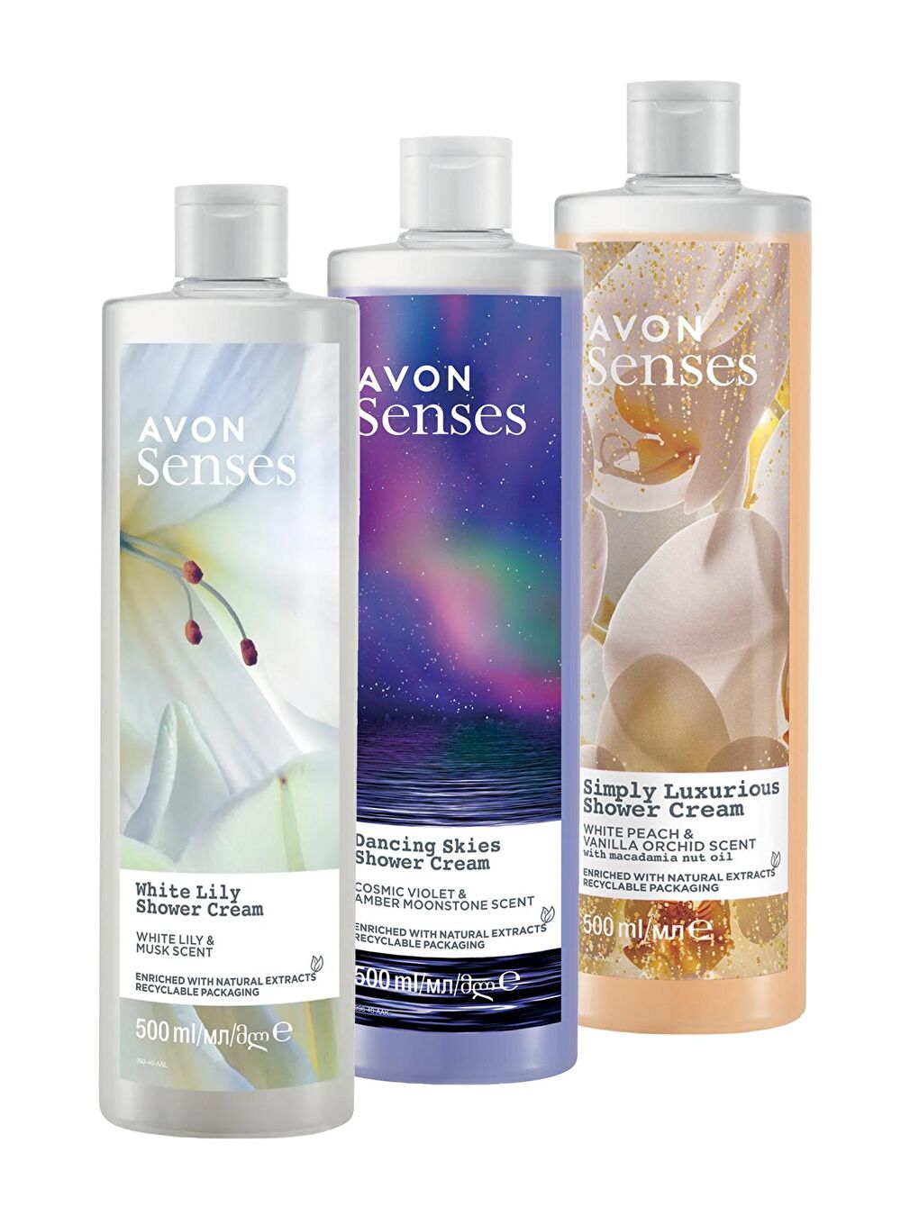 AVON Renksiz Senses Simply Luxurious, Dancing Skies ve White Lily Duş Jeli Paketi