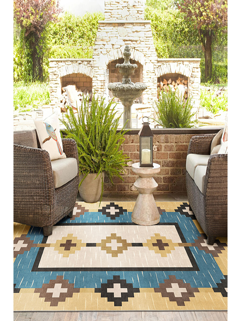 Sarı Dekoratif Salon Halısı, Makinada Yıkanabilir, Kaymaz Taban, İnce & Modern Tasarım-3