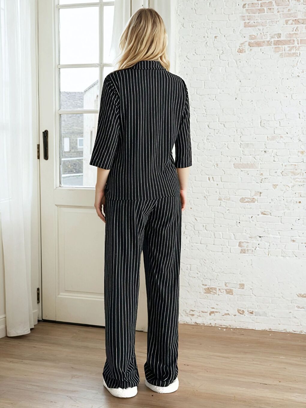 Midnight Lines Çizgili Siyah Pijama Takımı-2