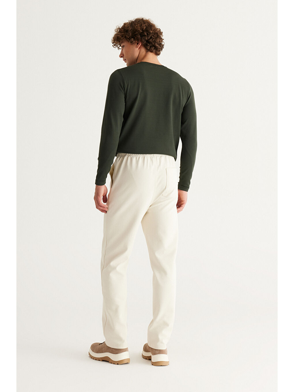 Erkek Bej Standart Fit Normal Kesim Pamuklu Pantolon-5