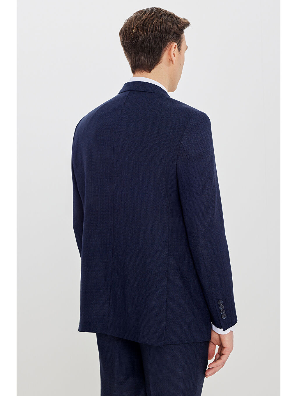 Erkek Lacivert-Mavi Slim Fit Dar Kesim Mono Yaka Desenli Çift Pantolonlu Takım Elbise-4