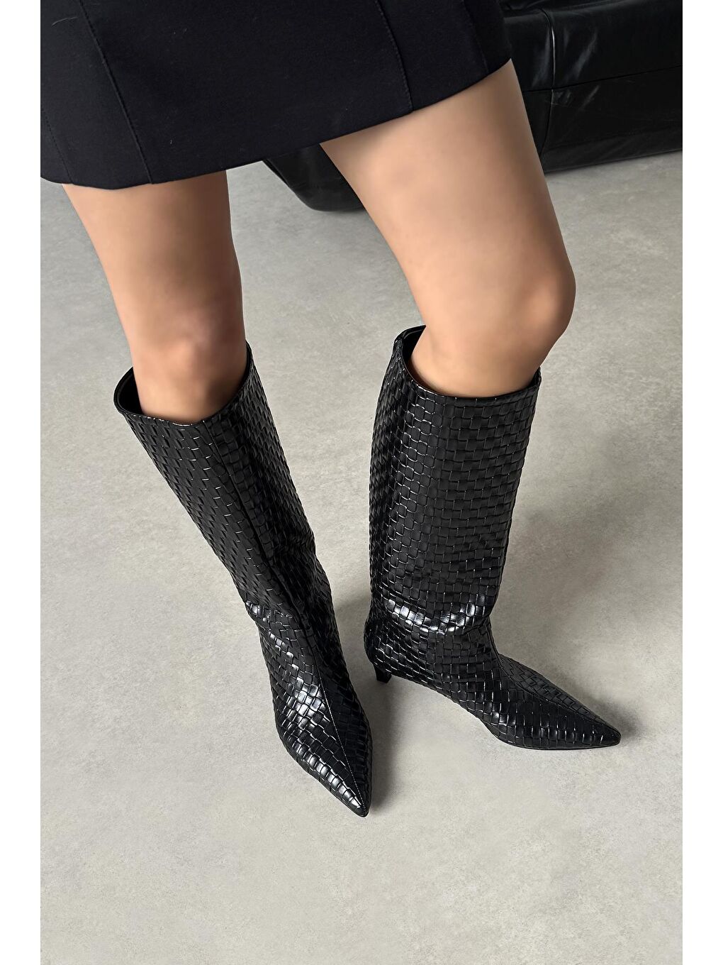 Esila Kadın Örgü Detay Deri Çizme Siyah-2