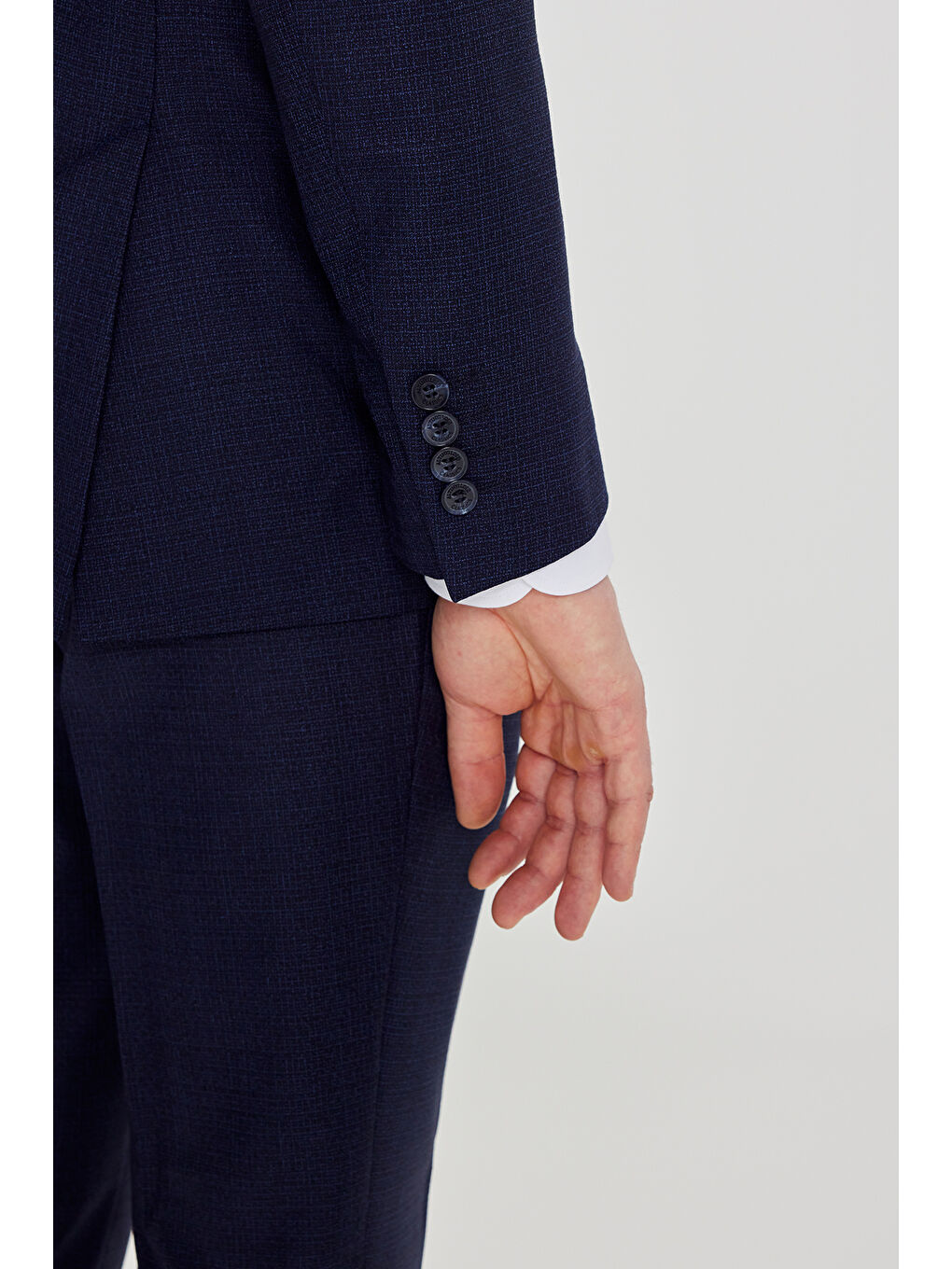 Erkek Lacivert-Mavi Slim Fit Dar Kesim Mono Yaka Desenli Çift Pantolonlu Takım Elbise-5