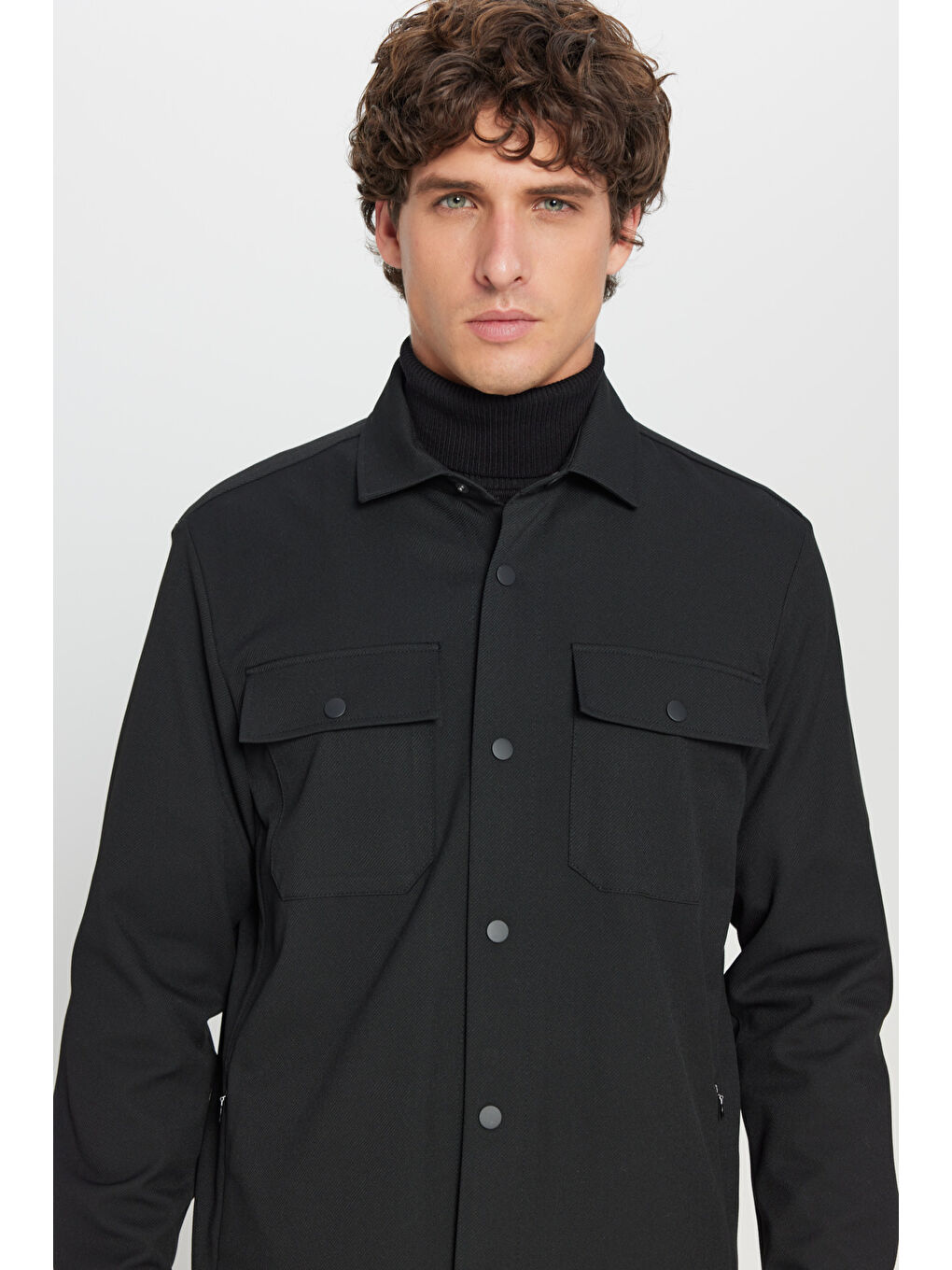 Erkek Siyah Relax Fit Rahat Kesim Gömlek Yaka Diagonal Desenli Çift Ceketli Takım Elbise-3