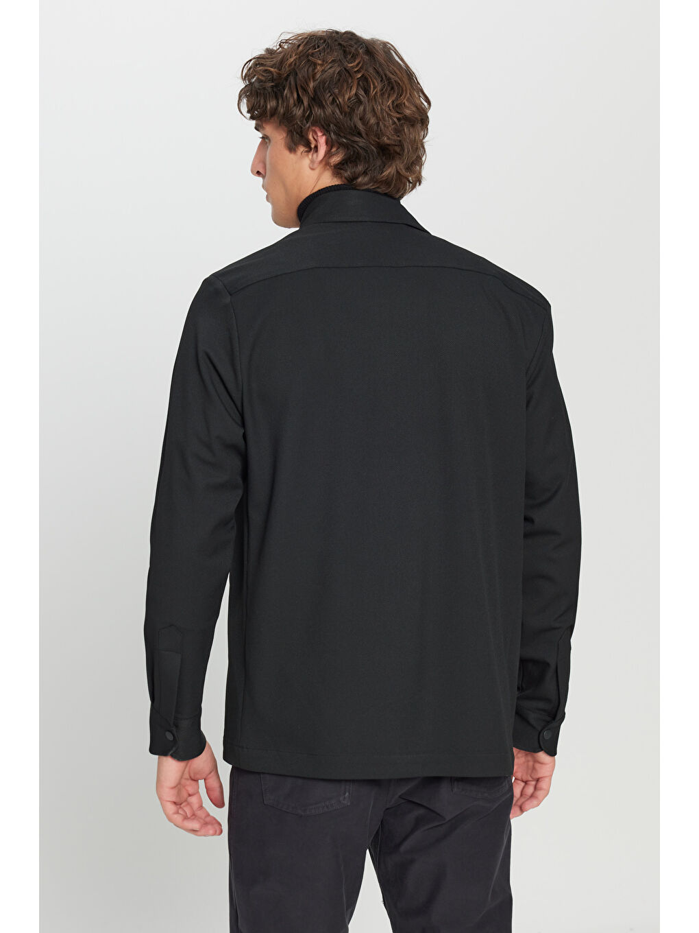 Erkek Siyah Relax Fit Rahat Kesim Gömlek Yaka Diagonal Desenli Çift Ceketli Takım Elbise-4