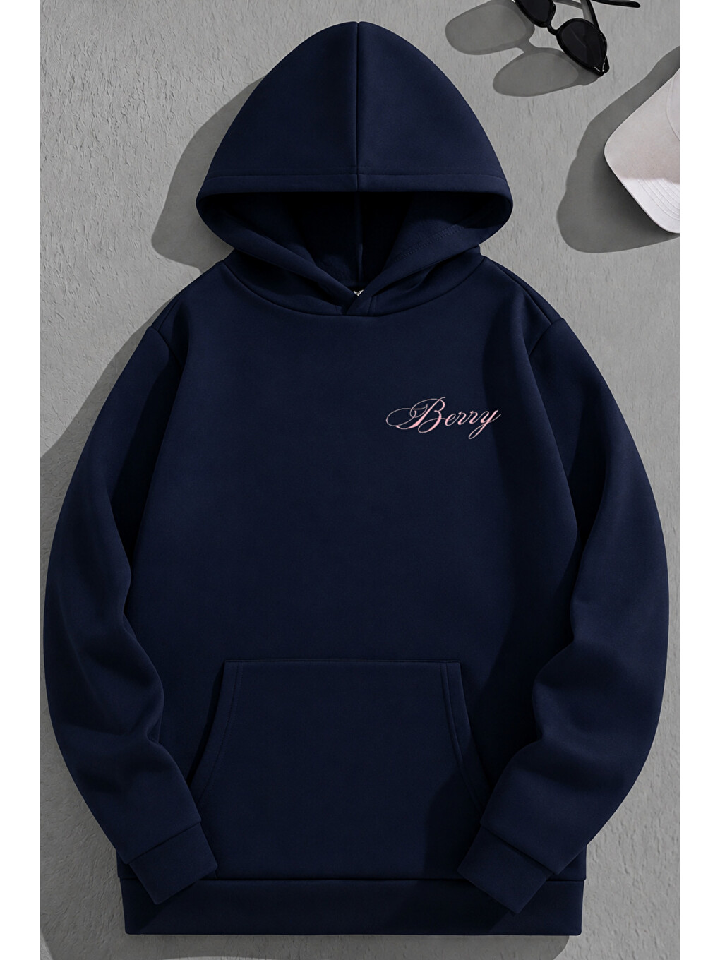 Unisex 3 İplik Pamuklu Lacivert Berryracing Baskı Bol Kalıp Sweatshirt Hoodie-1