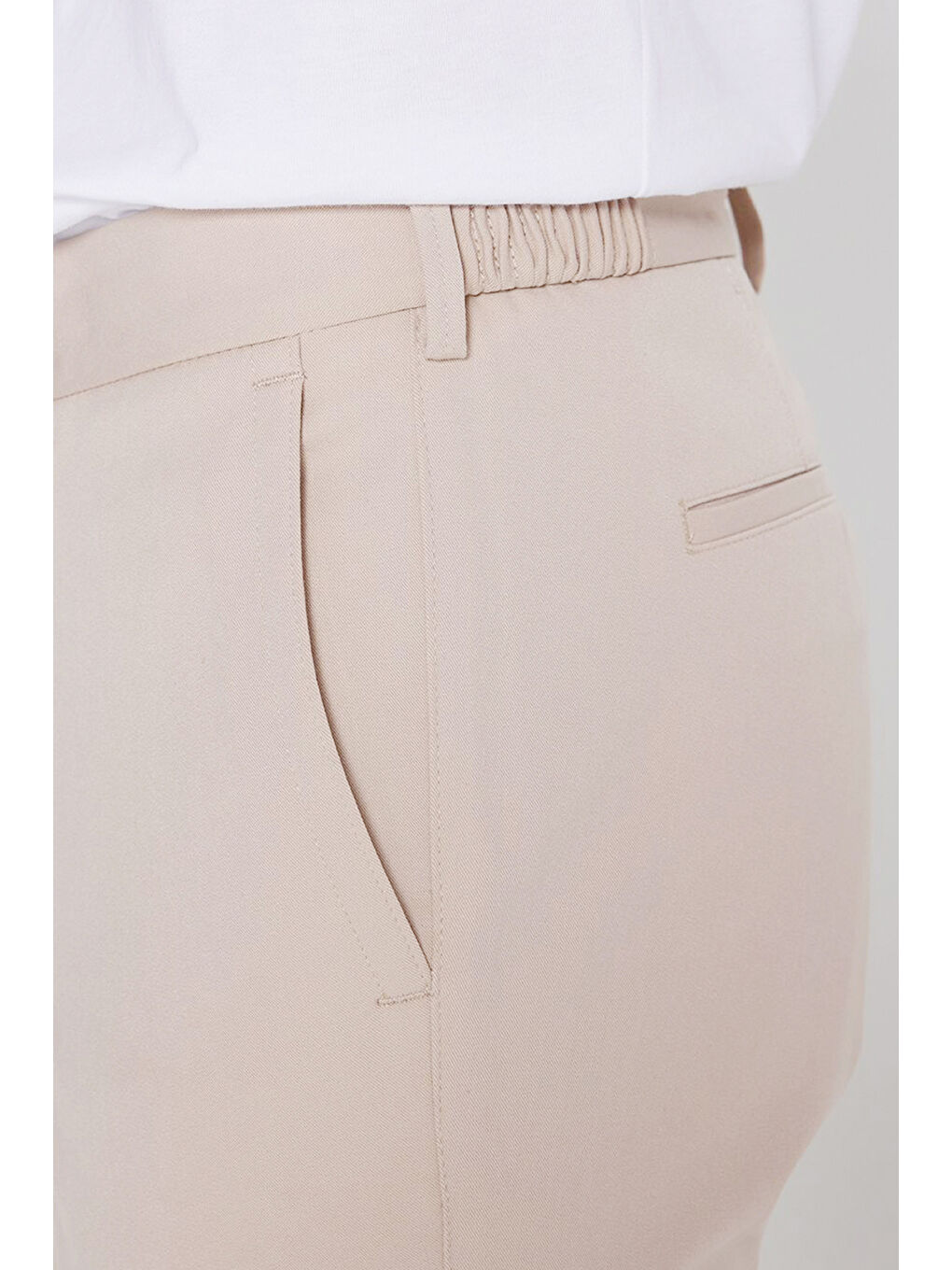 Erkek Bej Slim Fit Dar Kesim Beli Bağlamalı Yan Cepli Casual Esnek Pantolon-4