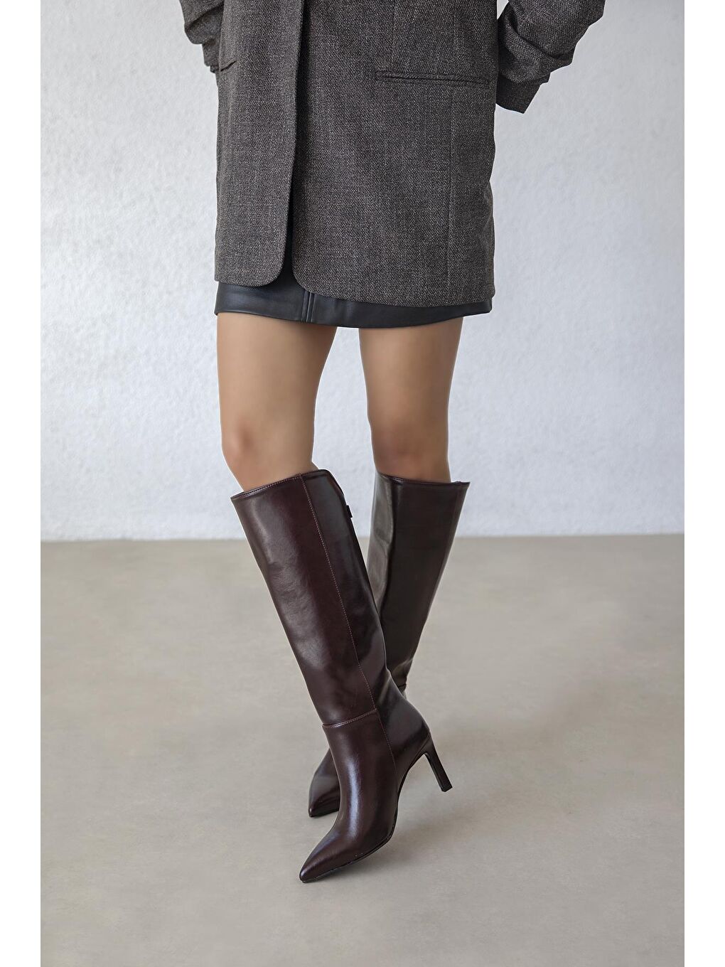 Wati Kadın Aksesuar Detay  Kırışık Deri Çizme Bordo-1