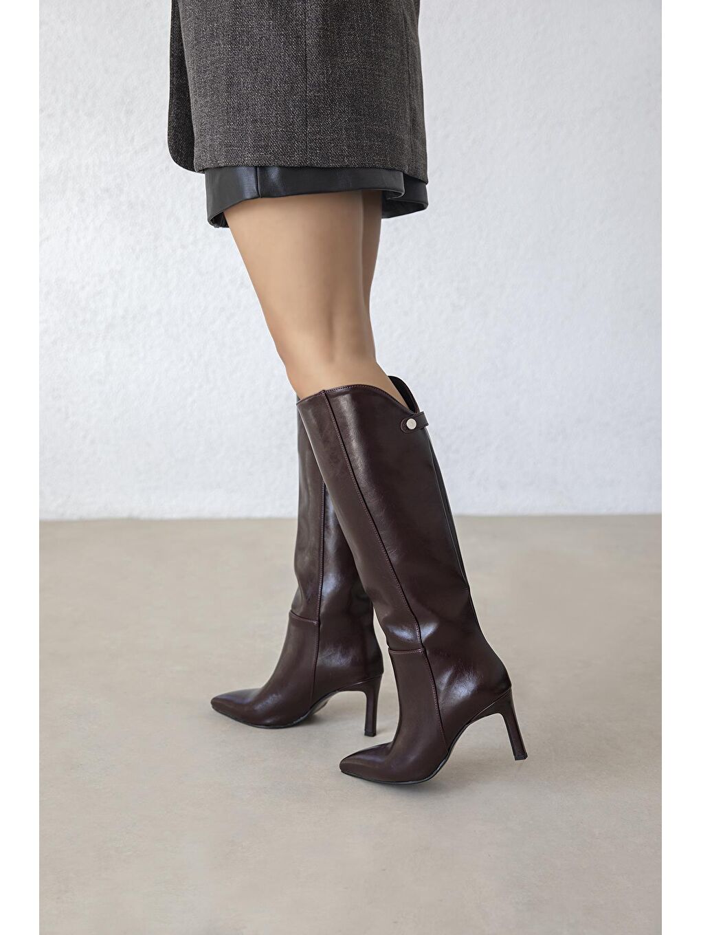 Wati Kadın Aksesuar Detay  Kırışık Deri Çizme Bordo-2