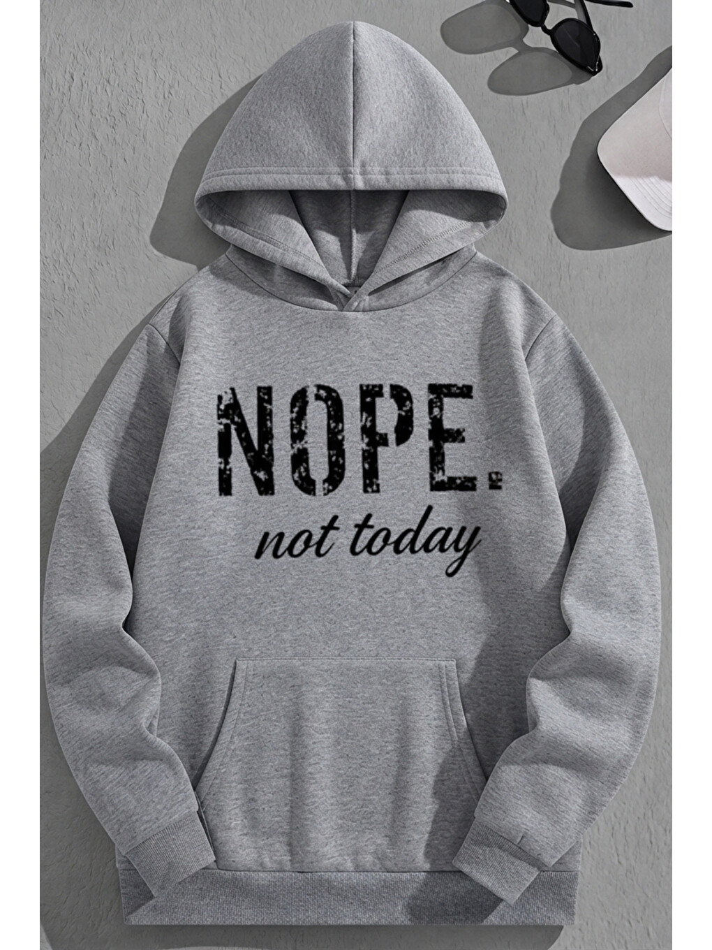 Unisex 3 İplik Pamuklu Gri Nope Baskı Bol Kalıp Sweatshirt Hoodie