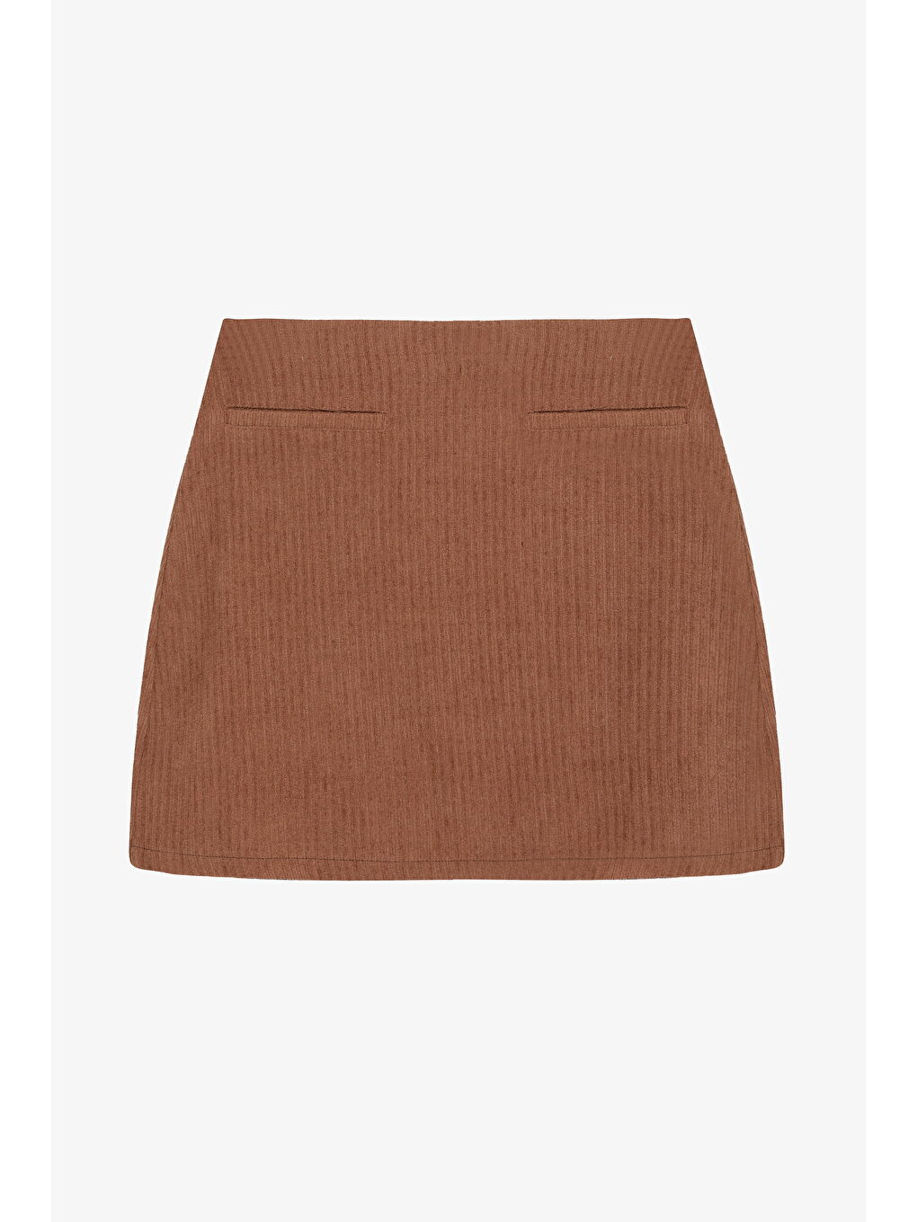 Fitilli Cep Detaylı Kadife Mini Etek Kahverengi