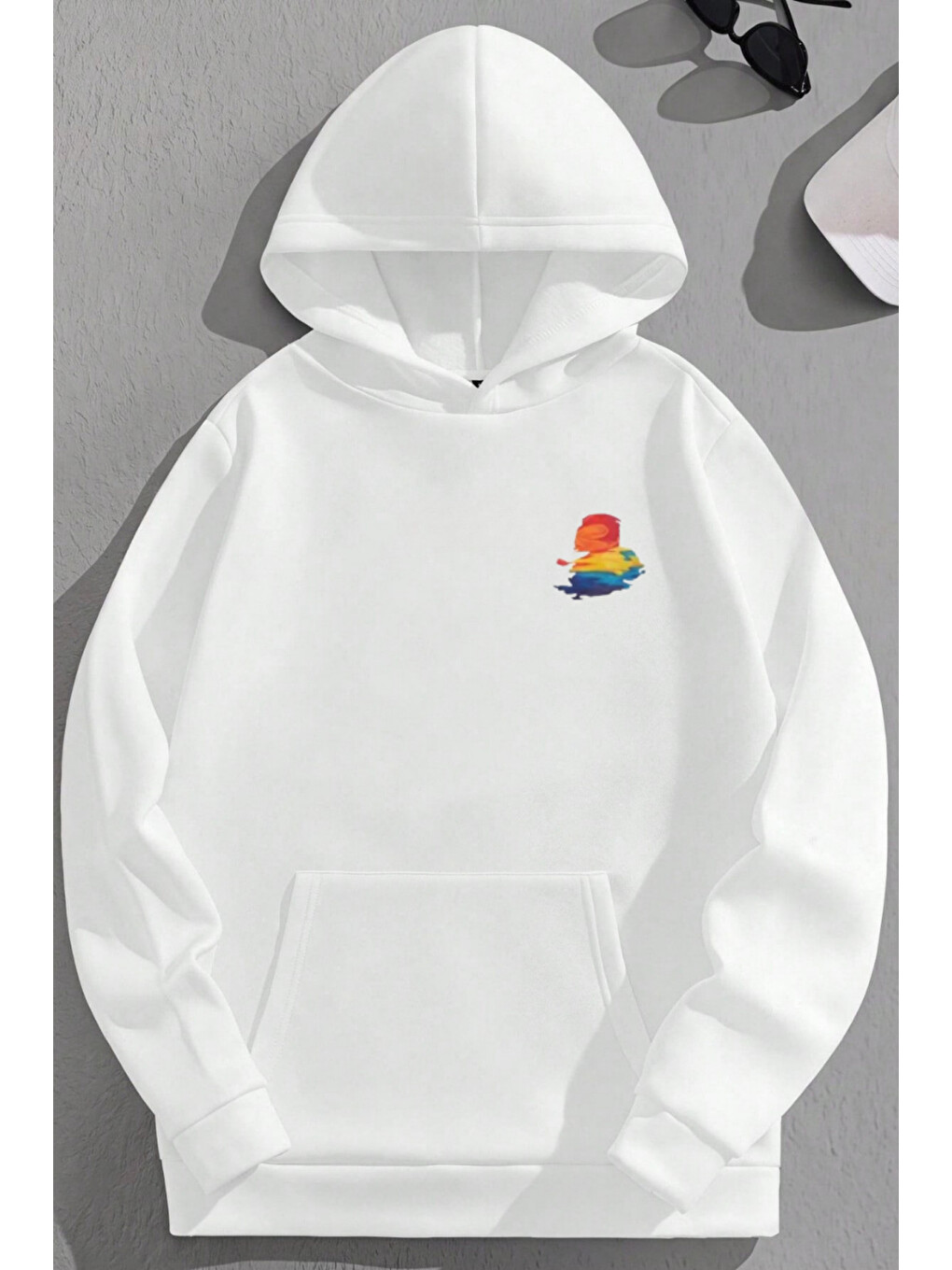 Unisex 3 İplik Pamuklu Beyaz Boya Baskı Bol Kalıp Sweatshirt Hoodie-1