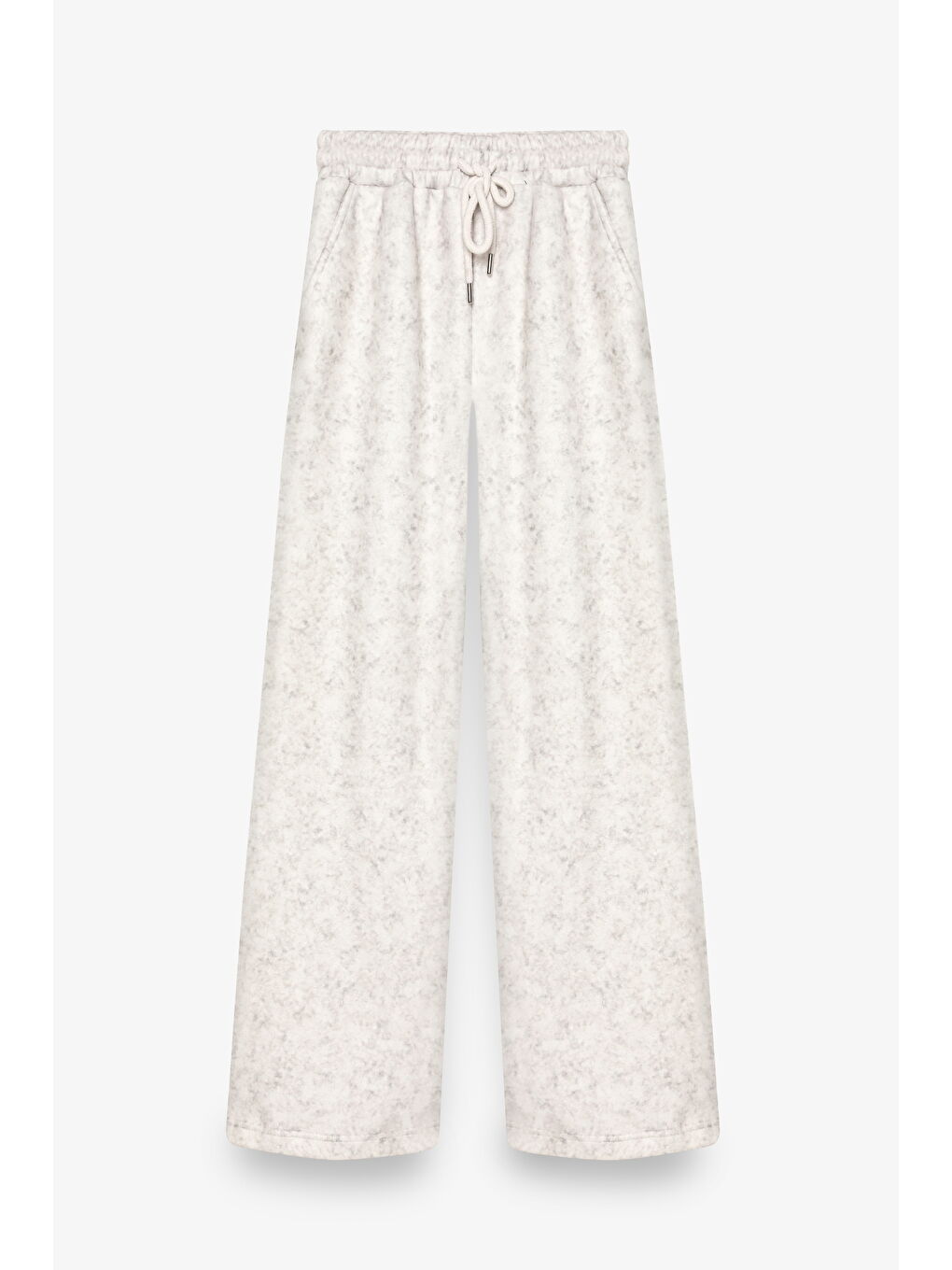 Yıkama Efektli Beli Bağcıklı Bol Paça Eşofman Altı Ekru